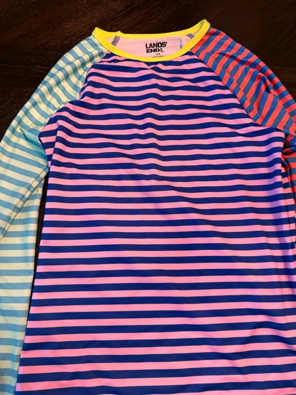 Lands End Swim Top Rash Guard Long Sleeve Striped Beach size 10 S